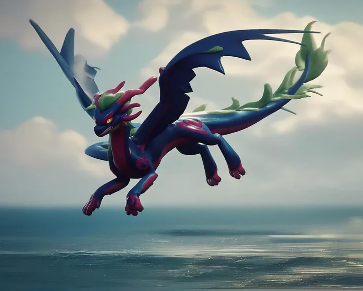 score_9, score_8_up, score_7_up, score_6_up, score_5_up, score_4_up, rating_safe,source 3d, a winged jellymon dragon flying above the ocean, <lora:JellymonPony2:0.7>