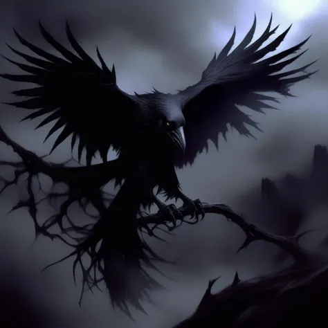 wyrmterro demonic raven, darkness<lora:wyrmterro:0.8>