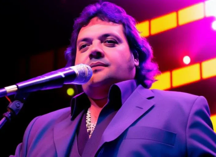 portrait photo of sks man (mattioli:1) with a microphone in the hand, high detailed face, high quality photo, over the stage with neon lights in the background, 8k <lora:mattioli:1>