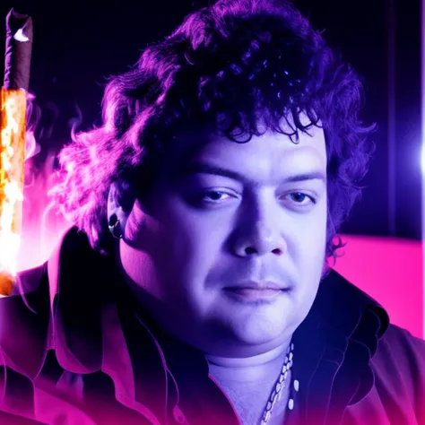 portrait sks man (mattioli:1) singing, medium body, smoking a cigar, a night in the street, high detailed, hyperealistic, 8k, neon lights, haze, mist, fog in the air <lyco:locon_perfecteyes_v1_from_v1_64_32:0.6> <lora:mattioli:1>