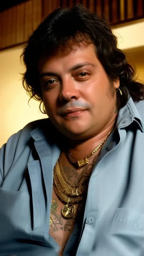portrait of sks man (mattioli:1) with tattoos like a hippie from the 70s, high detailed, high quality, (master piece), 4k, 8k, <lora:mattioli:1>