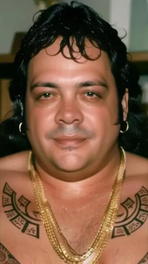 portrait of sks man (mattioli:1) with tattoos like a hippie from the 70s, high detailed, high quality, (master piece), 4k, 8k, <lora:mattioli:1>