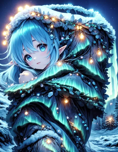 blue elf girl <lora:Xmas_elf_girl_v0.4:1> <lora:aurora-style-richy-v1:1>,open air,AURORASTYLE