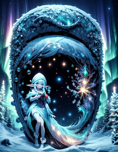 blue elf girl <lora:Xmas_elf_girl_v0.4:1> <lora:aurora-style-richy-v1:1>,open air,AURORASTYLE