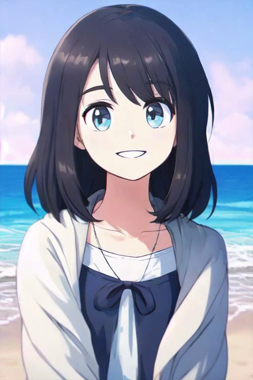 beach, mild smile, girl