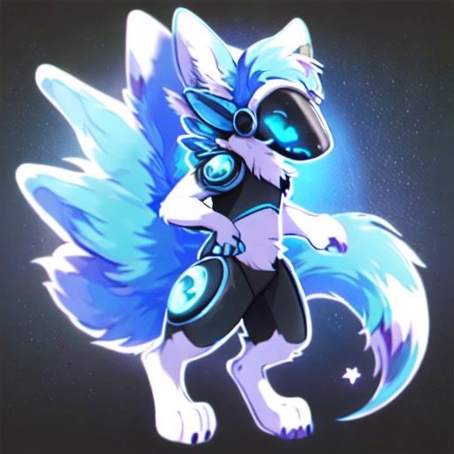 Character: Protogen ( Furry Specie ) with White Total Part skin, Eyes Visor Cyan, Ears Inside Total part Cyan and blue liters
Clear Visor Face/ Eye 
Fluffy Tail
Tail White
Total part White
Full Body