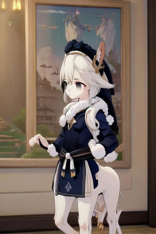 (centaur:1.4), (masterpiece, best quality:1.4), white tomboy hair, (young perfect face:1.4), (small_breasts:1.3), (slender slim body:1.3), (small waist:1.3), (perfect black eyes:1.2), full body, nun outfit, knight, ((godlike)), ((gears)), slender legs , ((navy fur)), ((blue white patterns)), <lora:wolong_v1-000012:0.4>, blank background, goth, badass