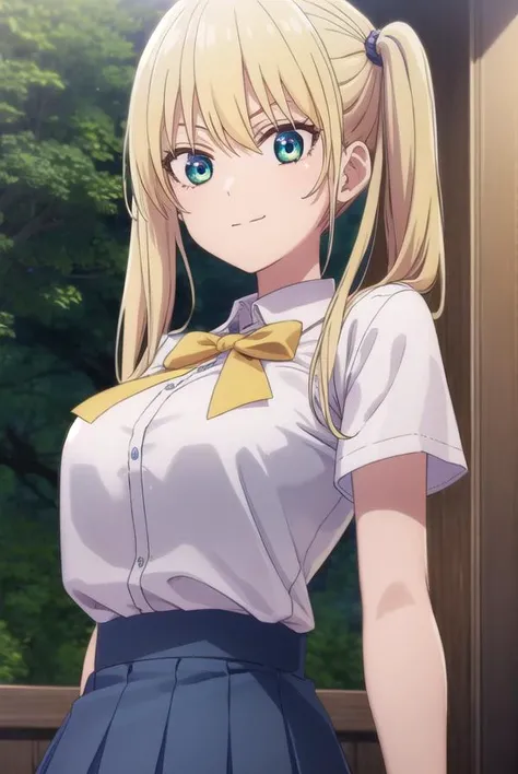 rikahoshizaki, <lora:rika hoshizaki s2-lora-nochekaiser:1>,
rika hoshizaki, (green eyes:1.3), blonde hair, twintails, smile,
BREAK skirt, shirt, bow, school uniform, white shirt, short sleeves, pleated skirt, bowtie, blue skirt,
BREAK indoors, classroom,
BREAK looking at viewer, (cowboy shot:1.5),
BREAK <lyco:GoodHands-beta2:1>, (masterpiece:1.2), best quality, high resolution, unity 8k wallpaper, (illustration:0.8), (beautiful detailed eyes:1.6), extremely detailed face, perfect lighting, extremely detailed CG, (perfect hands, perfect anatomy),