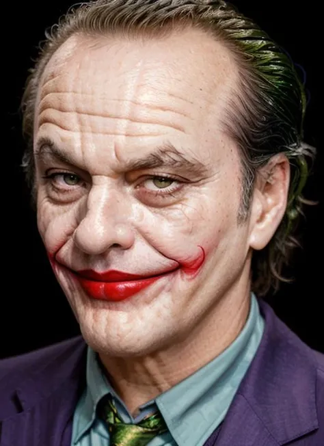 closeup portrait photo pinup of  jno1, man, (as the joker), for magazine with studio lighting, simple background, white background   <lora:JackNicholsonOld:0.8>