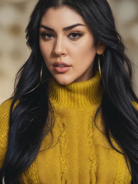 (closeup:1.2!), quesat, a photo of an extremely sexy woman with long flowing hair, (wearing knitted yellow turtleneck sweater and jeans!), HDR, 8K, interesting background, emotional scene, film still, (cinematic:1.3), soft lighting, <lora:epiNoiseoffset_v2:0.6>, <lora:add_detail:1>,