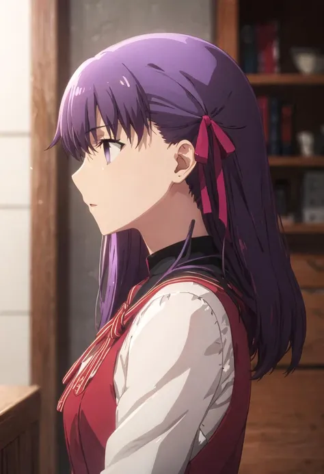{safe:1.10}, best quality, masterpiece, highres, solo, {matou_sakura_fatestaynightufotable:0.90}, profile, from_side, upper_body