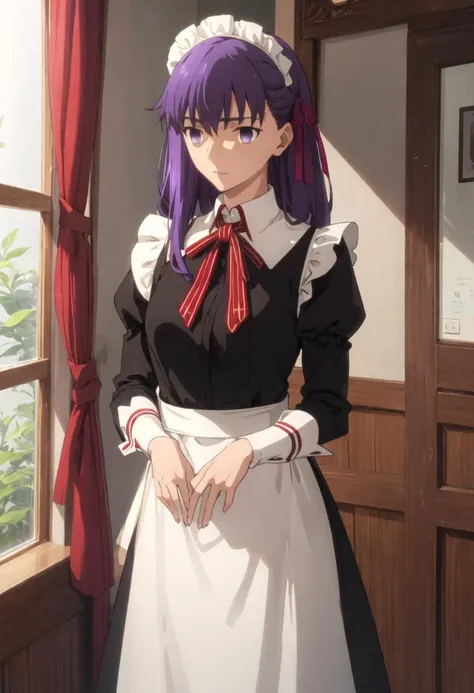 best quality, masterpiece, highres, solo, {matou_sakura_fatestaynightufotable:0.90}, {maid:1.40}, {long maid dress:1.15}
