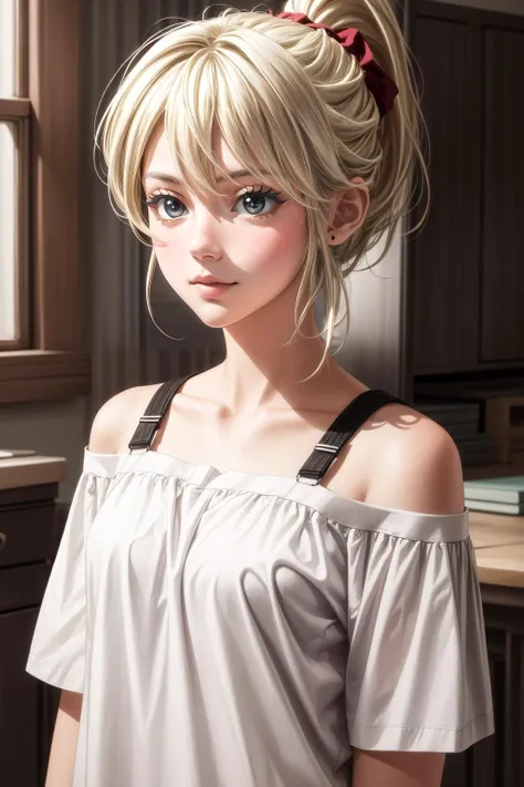 (masterpiece, best quality),  intricate details,
1girl,   <lora:Bloodstone_Fino:0.8>  fino bloodstone, 1girl, asymmetrical shirt, t-shirt, off shoulder, ponytail, blonde hair, 
 <lora:add_detail:0.4> <lora:Elixir:0.4> <lora:more_details:0.4>