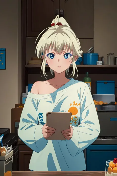 (Masterpiece:1.4), (best quality:1.2), <lora:Bloodstone_Fino-000046:1>, 1girl, finoshirt, bare shoulders