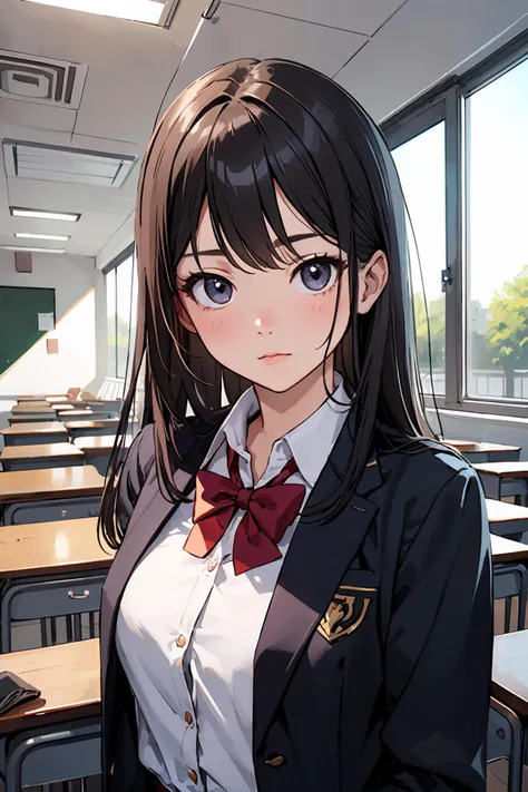 masterpiece,best quality,1girl, portrait, upper body, school uniform, classroom, project sekai,