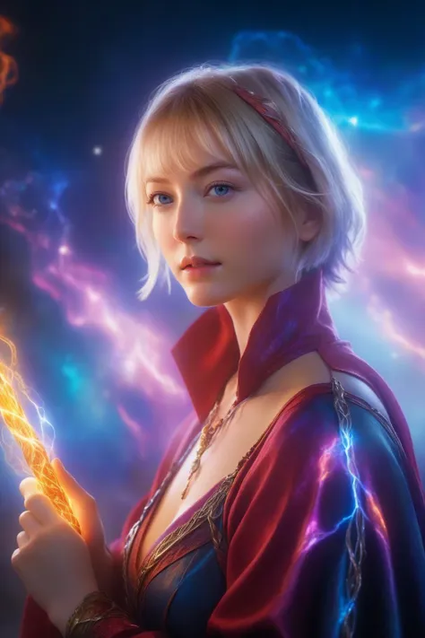 portrait Cosmic (Sorcerer of time:1.2) woman wearing mutiple layer (armor:1.3), (nebulas, galactic), makeup, side pose, dynamic pose, fantastical, intricate detail, splash screen, complementary colors, fantasy concept art. (style-swirlmagic:0.5) (detailed) (intricate) (8k) (HDR) (cinematic lighting) (sharp focus),(fire and ice magic from hands),(on the planet jupiter),(thunder storm in the background), holding a witch staff, witch hat,witch robe,short hair,smiling,blonde hair,elven ears
(RAW photo, best quality), (realistic, photo-realistic:1.4), masterpiece, an extremely delicate and beautiful, extremely detailed, 2k wallpaper, Amazing, finely detail, extremely detailed CG unity 8k wallpaper, ultra-detailed, highres, soft light, beautiful detailed girl, extremely detailed eyes and face, beautiful detailed nose, beautiful detailed eyes,cinematic lighting,perfect anatomy,
<lora:MTAHanazawaKanaXL:1>