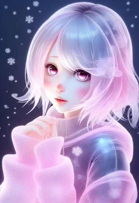 <lora:SDXLFrosted:1> FrostedStyle, high quality fantasy art of a girl made of transparent glass, glowing within, delicate figurine, pink nose, chibi, adorable, big cute eyes,<lora:Sana_Sakakibara:.8>