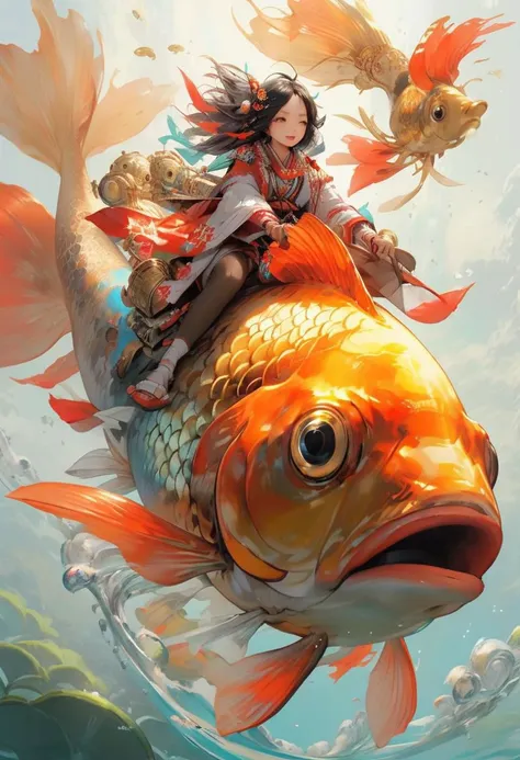 super vista, super wide Angle
goldfish1girl a girl riding on a large goldfish,  <lora:~Q?-Y'| goldfish:0.8>