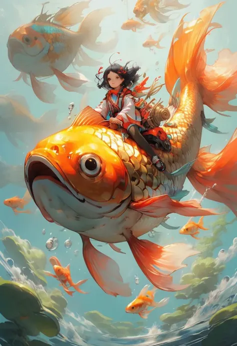 super vista, super wide Angle
goldfish1girl a girl riding on a large goldfish,  <lora:~Q?-Y'| goldfish:0.8>