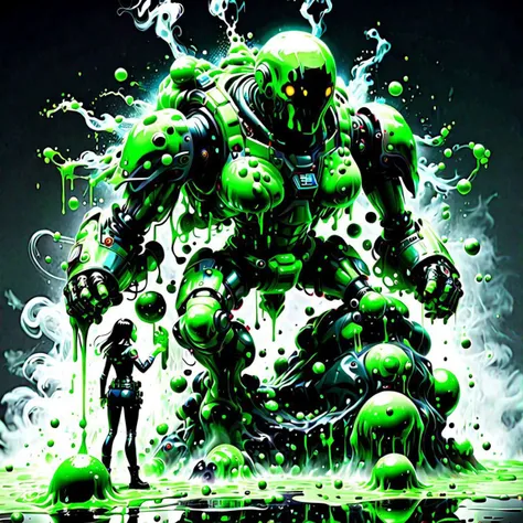 Slime girl against the maddened robot policeman