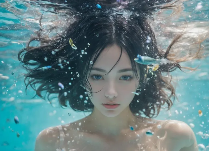 1girl,beautiful girl ,swimming,black hair, white underwater,microfoam,
(holographic splashes:1.0)
<lora:add-detail-xl:1>