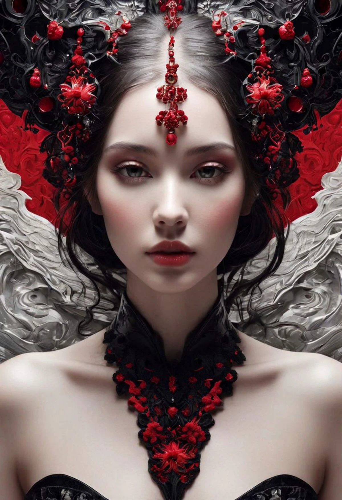 NSFW, art by Eleanor Vere Boyle and Andreas Untersberger, hantu ulat sutera
adaptive and halcyon atmosphere with dispersion, refined details,
(red and ivory black colors:0.1), (center composition, symmetry:0.1), style by nty