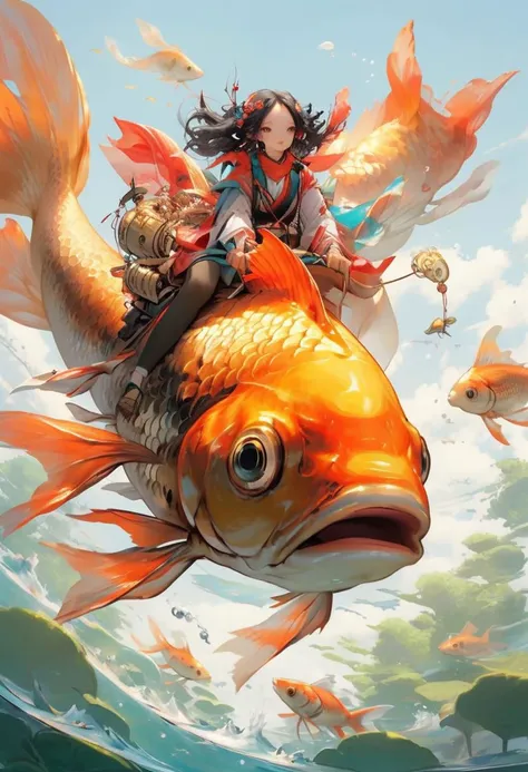 super vista, super wide Angle
goldfish1girl a girl riding on a large goldfish,  <lora:~Q?-Y'| goldfish:0.8>