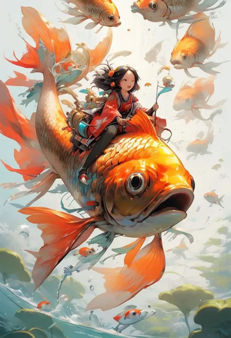 super vista, super wide Angle
goldfish1girl a girl riding on a large goldfish,  <lora:~Q?-Y'| goldfish:0.8>