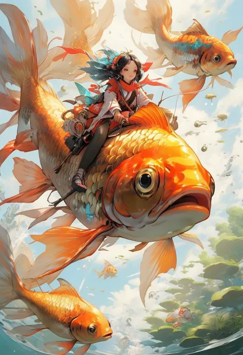 super vista, super wide Angle
goldfish1girl a girl riding on a large goldfish,  <lora:~Q?-Y'| goldfish:0.8>