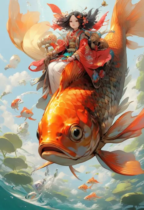 super vista, super wide Angle
goldfish1girl a girl riding on a large goldfish,  <lora:~Q?-Y'| goldfish:0.8>