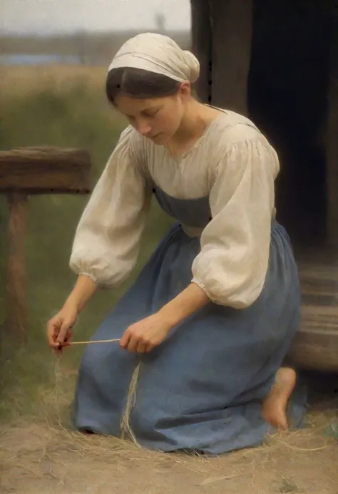 peasant woman is harvesting the hem