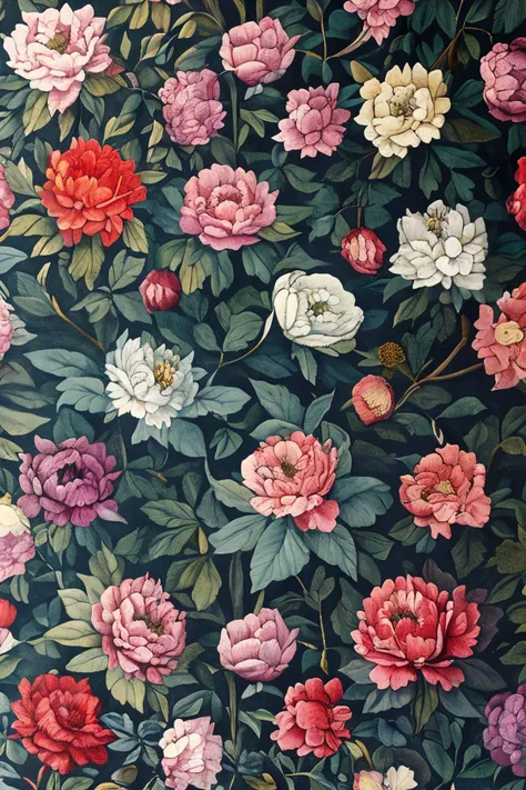 masterpiece,best quality,<lora:tbh192-:1>,style of  William Morris decaying peonies