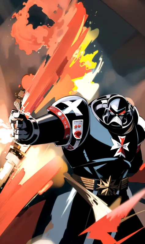 ((in the Style of Studio Trigger)), (((High Marshall Helbrecht, Black Templars,  ))), ((medium long shot, low angle, looking at viewer, motion,)), eyecatch, <lora:ttgl-eyecatch-original:0.5>
masterpiece, best quality, hyperrealistic, extremely detailed, highly quality, 4k, sharp focus,professional photograph, sharp focus, award winning, cinematic lighting, octane render, unreal engine, volumetrics dtx, <lora:Black Templars MK1 by CARAXES:0.8>