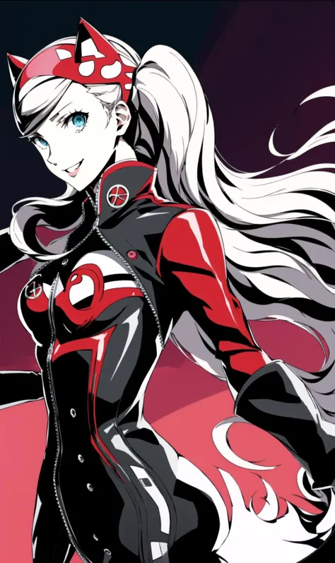 ((in the Style of Studio Trigger)), (((Ann Takamaki, Panther, Persona 5, Leather Suits, cute, smile, winl, peace, ))), ((medium long shot, low angle, looking at viewer, motion,)), eyecatch, <lora:ttgl-eyecatch-original:0.5>
masterpiece, best quality, hyperrealistic, extremely detailed, highly quality, 4k, sharp focus,professional photograph, sharp focus, award winning, cinematic lighting, octane render, unreal engine, volumetrics dtx, <lora:dsann-v2:1>