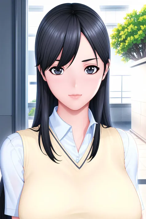 Simple White Background,
school_uniform,short_sleeves,Red skirt ,sweater vest, White collared shirt,
<lora:Artificial_Academy_1-KK77-V1:0.7>,
bangs,hair_between_eyes,black_hair,black_eyes,long_hair,
<lora:Oda_Non_Style-KK77-V2:0.3>,<lora:more_details:0.1>,
1 girl, 20yo,Young female,Beautiful Finger,Beautiful long legs,Beautiful body,Beautiful Nose,Beautiful character design, perfect eyes, perfect face,expressive eyes,perfect balance,
looking at viewer,(Focus on her face),closed mouth, (innocent_big_eyes:1.0),(Light_Smile:0.3),
official art,extremely detailed CG unity 8k wallpaper, perfect lighting,Colorful, Bright_Front_face_Lighting,White skin,
(masterpiece:1.0),(best_quality:1.0), ultra high res,4K,ultra-detailed,
photography, 8K, HDR, highres, absurdres:1.2, Kodak portra 400, film grain, blurry background, bokeh:1.2, lens flare, (vibrant_color:1.2),professional photograph,
(Beautiful,large_Breasts:1.4), (beautiful_face:1.5),(narrow_waist),