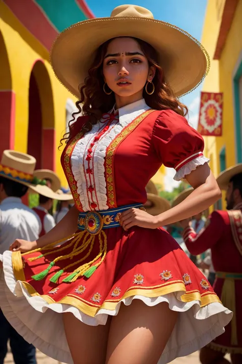 Jarabe Tapatio Mexican hat dance beautiful girl (SouthOfTheBorderSD15:1.0)
(masterpiece:1.1) (best quality) (detailed) (intricate) (8k) (HDR) (wallpaper) (cinematic lighting) (sharp focus)
