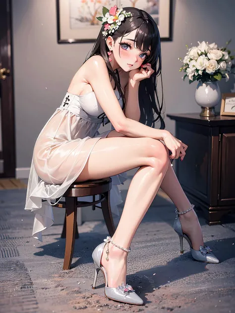 (masterpiece), (best quality),
make up, blush, earring, heart, high heels, <lora:flower_shoes:0.5>, 1girl, flower, bow,