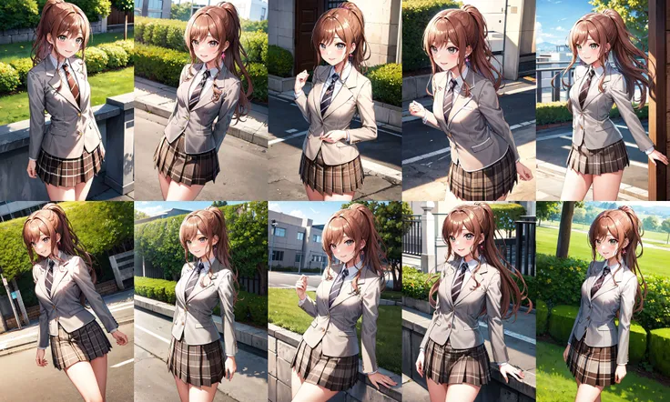 masterpiece, best quality, highres, kr1, brown eyes, blunt bangs, kibito high school uniform, skirt, sweater, pleated skirt, socks, small breasts, <lora:kamizaki_risa_v1:0.7>, standing, cowboy shot,
