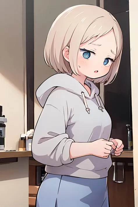 (masterpiece, best quality), 1girl, beautiful face, beautiful body,   <lora:ichikawakana-nvwls-v1:1> ichikawakana, grey hoodie, blue skirt, ringed eyes