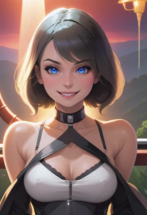 seductive smile, 1girl, woman, (sprawling 2014 Girly Tumblr:1.3) angel, [:wild, sexy costume design,:0.2], bombshell hair, shiny gray hair, Asymmetrical Bob, small breasts, tall, athletic thicc toned hourglass figure,skindentation, (african, dark skin:0.6), (golden hour, blue sky, clouds, scenery, in a Dusky Launch and Landing Ports:1.3)