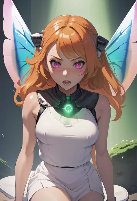 anime style, scared, rough digital painting, (full body:1.25), 1girl, solo, [:creative costume design,:0.2] paladin, orange silk trousers, poncho, (asian:1.3), bombshell neon blonde hair, Tight Curls,half updo, (muscular:1.3) build, simple background, moba character concept art