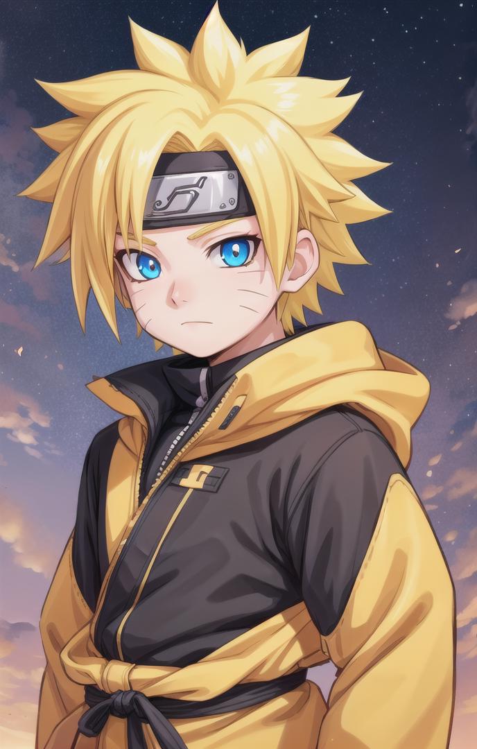 A cartoon image of a man with a yellow jacket and blue eyes - SeaArt AI