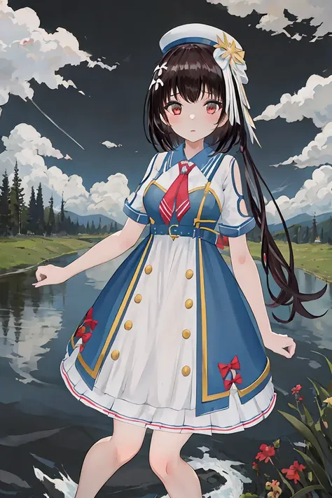 yousa,1girl, masterpiece, best quality,cloudy sky, river,