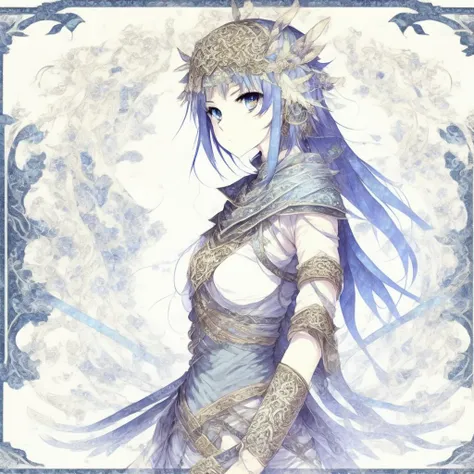 standing mature elf woman, 20 years of age, cleavage, blue bikini armor, blue armored short skirt, jewelry, blue eyes, perfect hand, perfect face, perfect body, small smile, realistic, white hair, porcelain skin, perfect skin, sleeveless, gloveless, bracelet, mystical, cleavage, big breast, looking at viewer, masterpiece, high quality, jewelry, crown,detailed, athletic body, perfect eyes, simple black background.