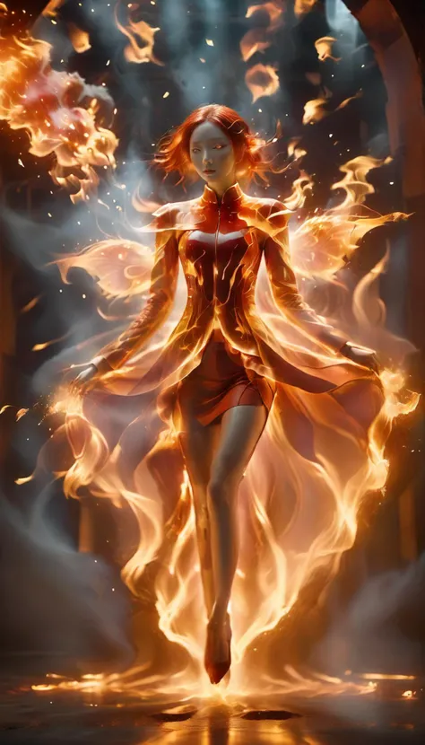 1girl with flames and sparks swirling around her, full body, solo, Beautiful Chinese girl, (very long legs:1.6), (fiery hair:1.5), flame hair, (orange glowing eyes:1.7), floating hair, flame skin,
bailing-traditional opera, (chinese clothes and skirt made of burning fabric composed of fire elements and flame:1.2), sci-fi style, (red facepaint:1.2), facial mark, black red theme, full fire element, (large fiery wings:1.2), (floor of molten rock:1.3),
<lora:pytorch_lora_weights:1>, <lora:xl-shanbailing-1029chinese technology-000003:0.9>, <lora:xl-shanbailing-1003fire:1.5>