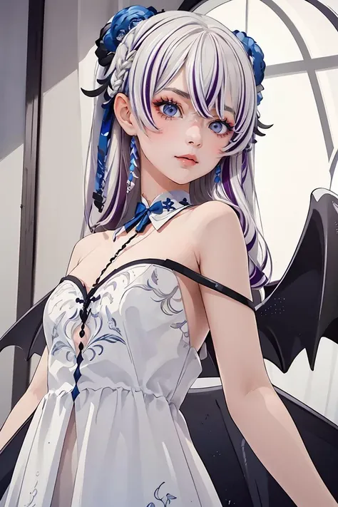 (masterpiece, best quality), 1girl, <lora:dxl4:0.8> 1 girl, dress, streaked hair, flower, white dress, hair flower, multicolored hair, wings, hair ornament, long hair,