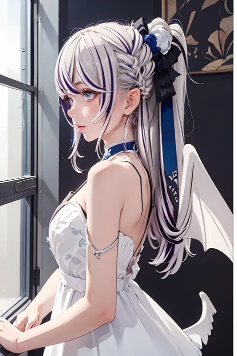 (masterpiece, best quality), 1girl,  <lora:dxl4:0.8> 1 girl, dress, streaked hair, flower, white dress, hair flower, multicolored hair, wings, hair ornament, long hair,