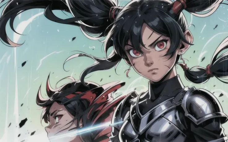perfect illustration, 1boy, beautiful plains, fantasy art, Epic,epic composition,detail,Perfect skin,cutest,extremely detailed,clean skin,Perfect lights,beautiful
,disintegrate effect, particle, armor, messy hair, black hair, horns, red eyes, twintails,
<lora:efect-disintegrate-10:0.7>