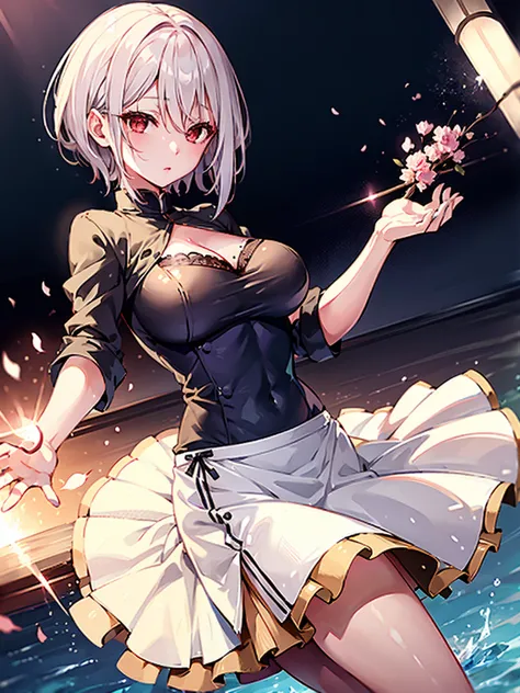 <lora:AliceNakiri:0.6>, shokugeki no souma, ,Alice Nakiri, high resolution, white hair, short hair, solo, 1woman, detailed background, detailed eyes, ((red eyes)),close to face, portrait, female focus