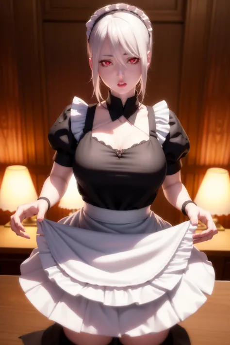 <lora:Char-Food_Wars-Alice_Nakiri-v1:0.7>, Alice_Nakiri, White hair, red eyes, (maid:1.3), (Masterpiece), (Best Quality), extremely detailed, intricate, hyper detailed, (perfect face), (realistic:1.5), photorealistic, (hyperrealistic:1.2), (specular lighting)